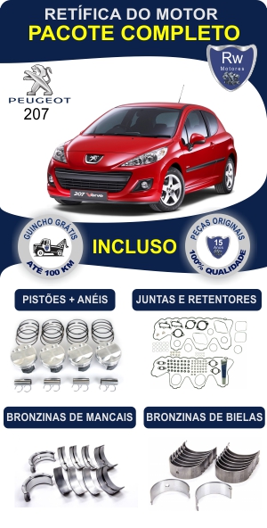 Retífica de motor Peugeot 207 peças originais pacote completo Rw motores